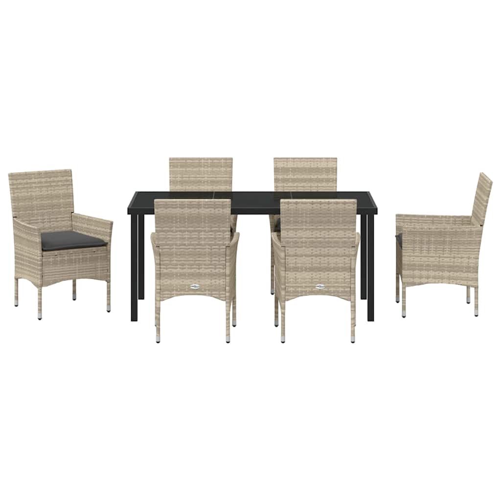 Have Spisebordssæt med pude 7 pcs Lysegrå polyrattan