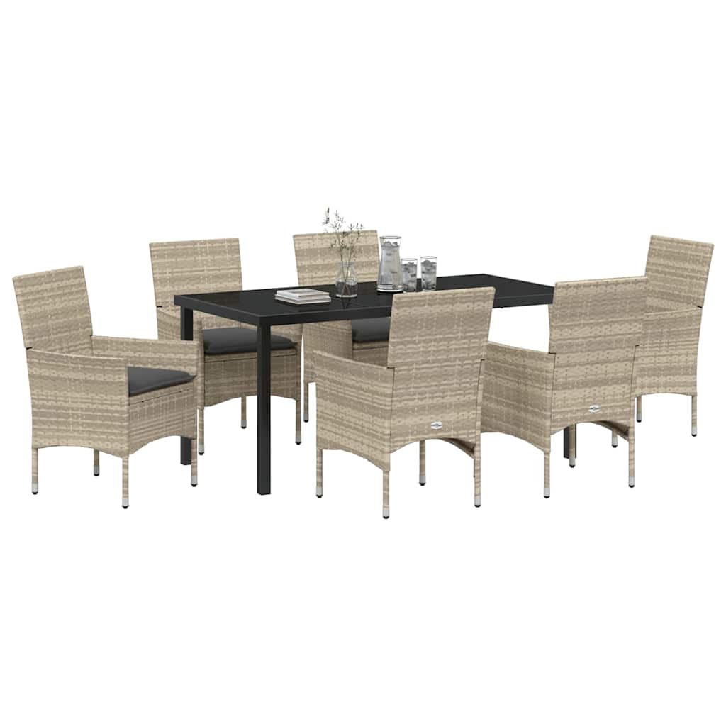 Have Spisebordssæt med pude 7 pcs Lysegrå polyrattan