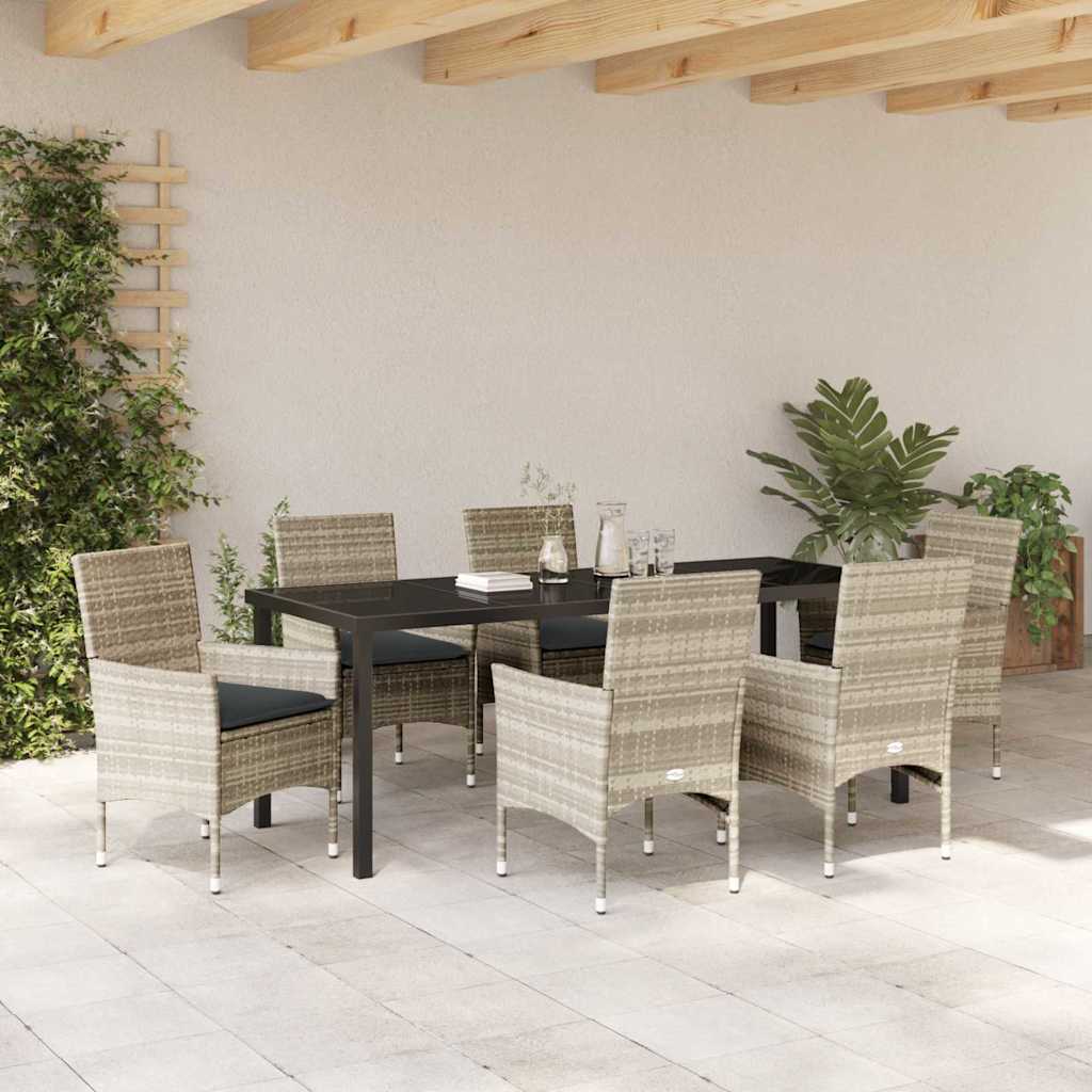 Have Spisebordssæt med pude 7 pcs Lysegrå polyrattan