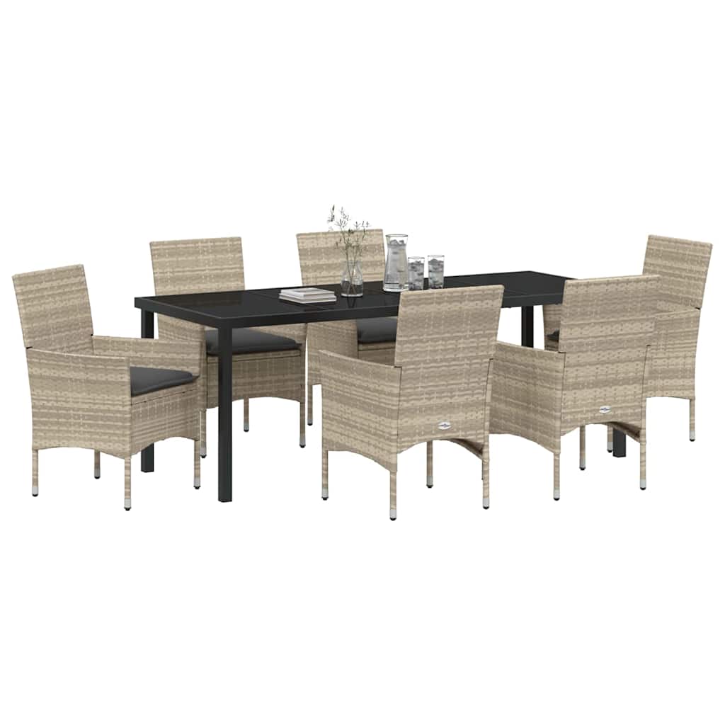 Have Spisebordssæt med pude 7 pcs Lysegrå polyrattan