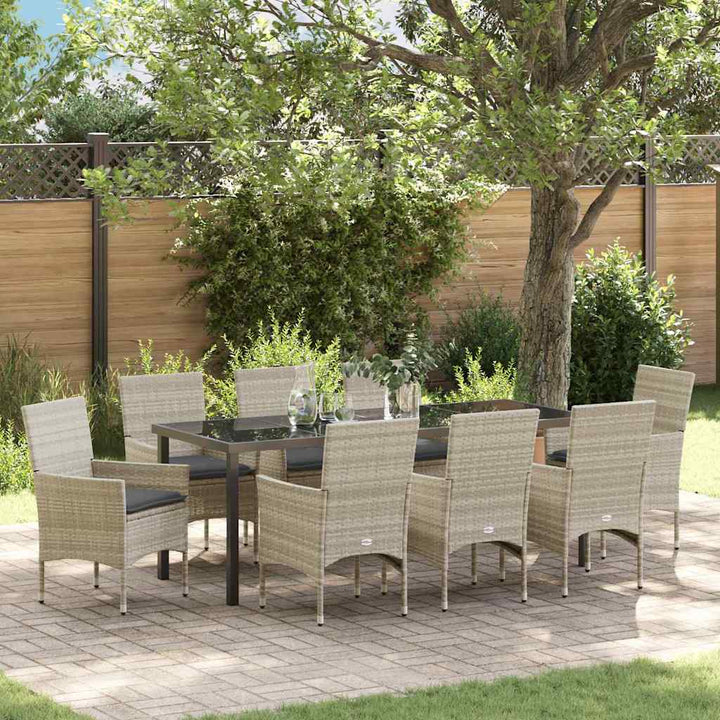 Have Spisebordssæt med pude 9 pcs Lysegrå polyrattan