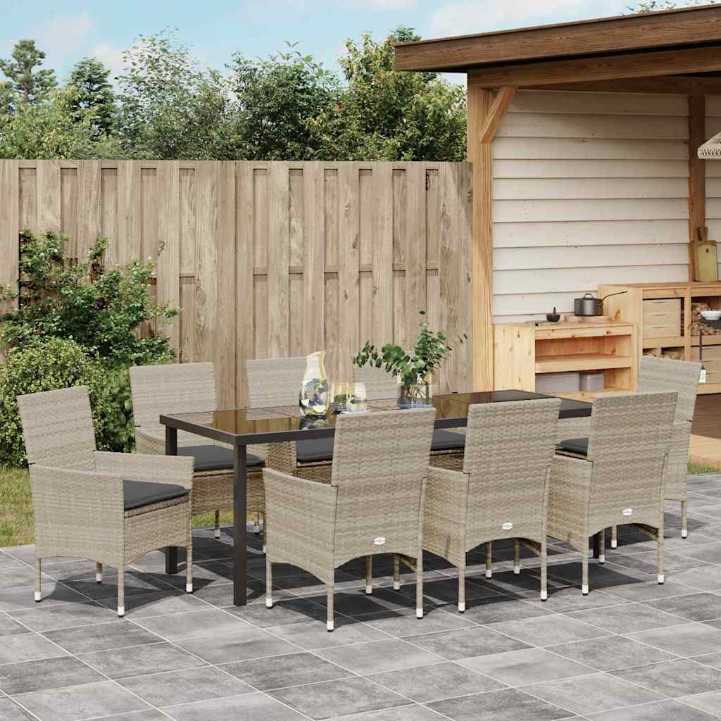 Have Spisebordssæt med pude 9 pcs Lysegrå polyrattan