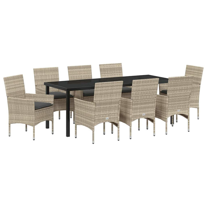 Have Spisebordssæt med pude 9 pcs Lysegrå polyrattan