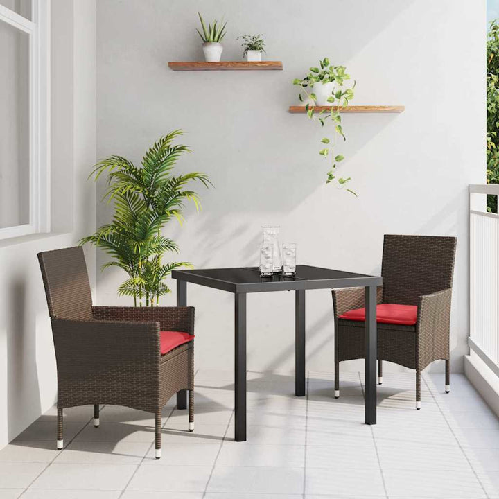Bord- og stol sæt med pude 3 pcs Brun PE Rattan