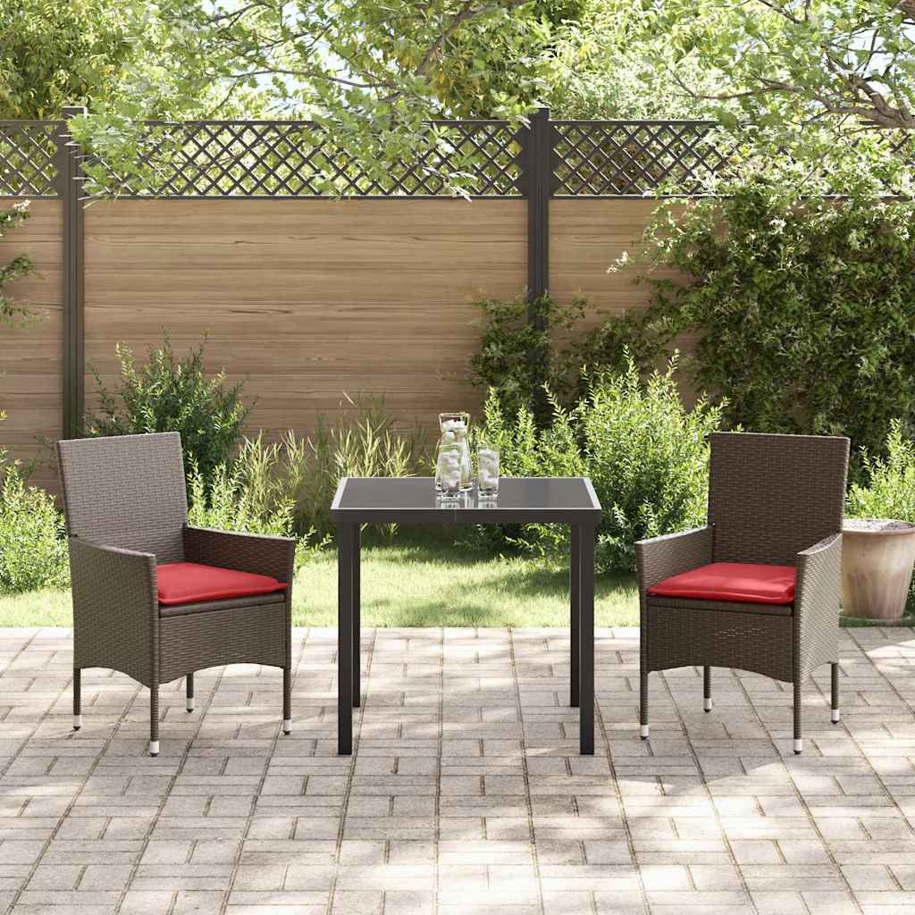 Bord- og stol sæt med pude 3 pcs Brun PE Rattan
