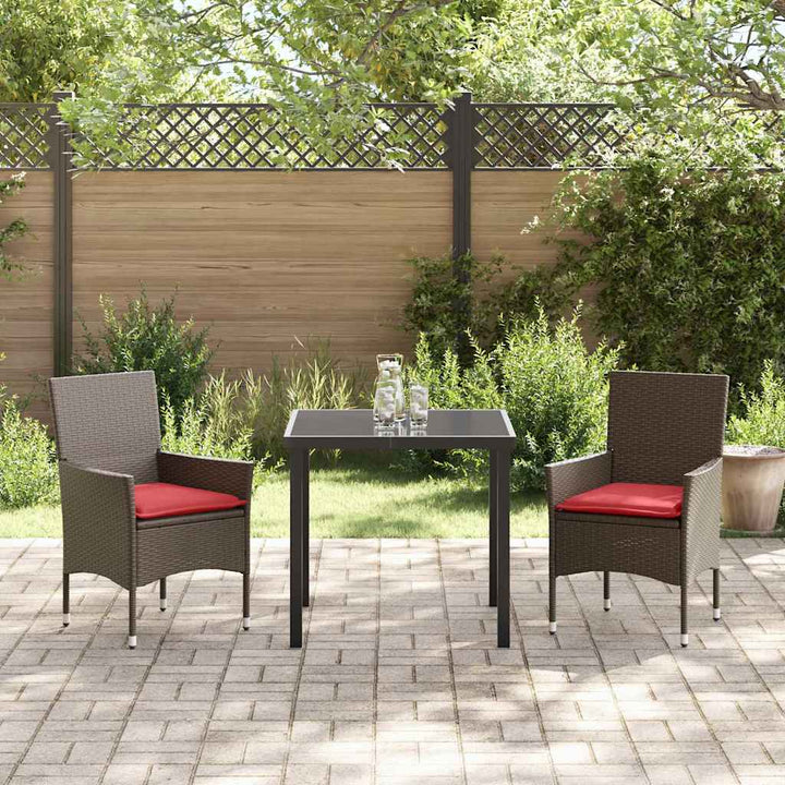 Bord- og stol sæt med pude 3 pcs Brun PE Rattan