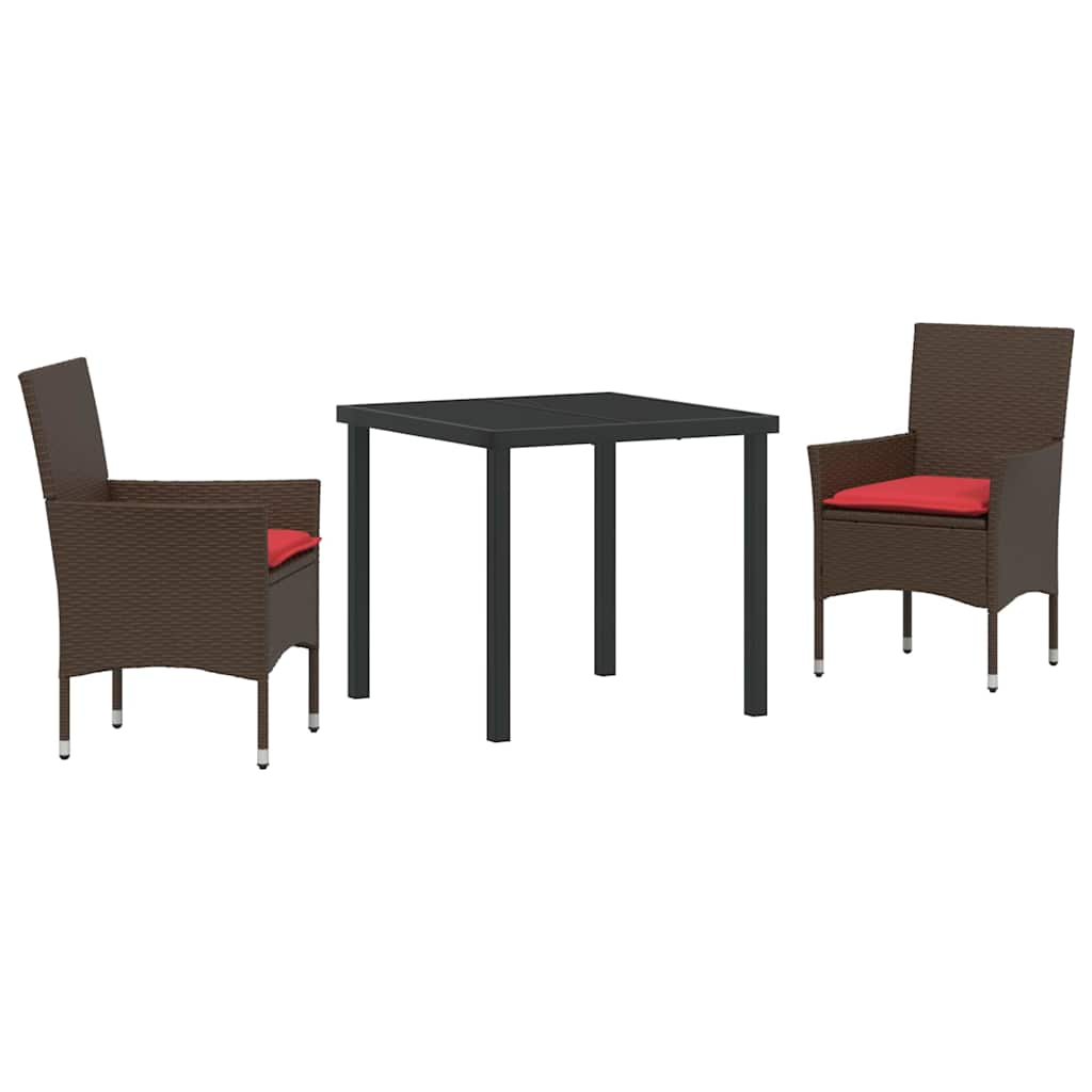 Bord- og stol sæt med pude 3 pcs Brun PE Rattan