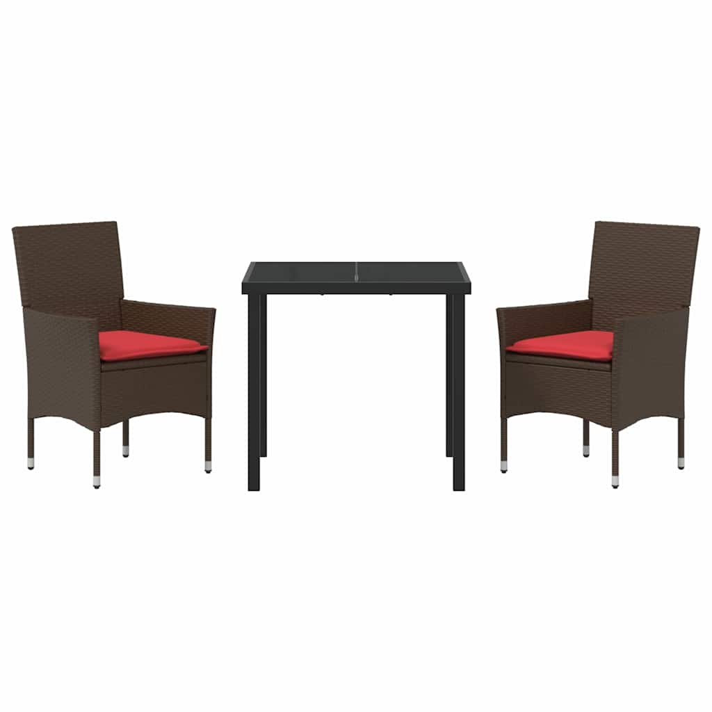 Bord- og stol sæt med pude 3 pcs Brun PE Rattan