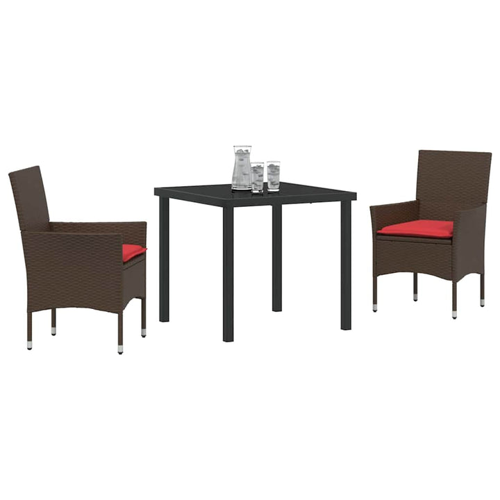 Bord- og stol sæt med pude 3 pcs Brun PE Rattan