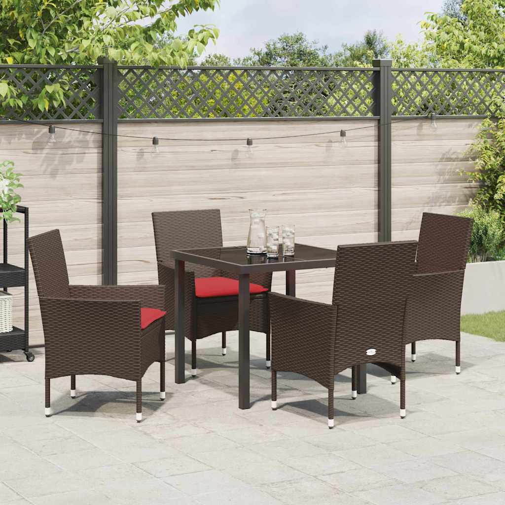 Bord- og stol sæt med pude 5 pcs Brun PE Rattan