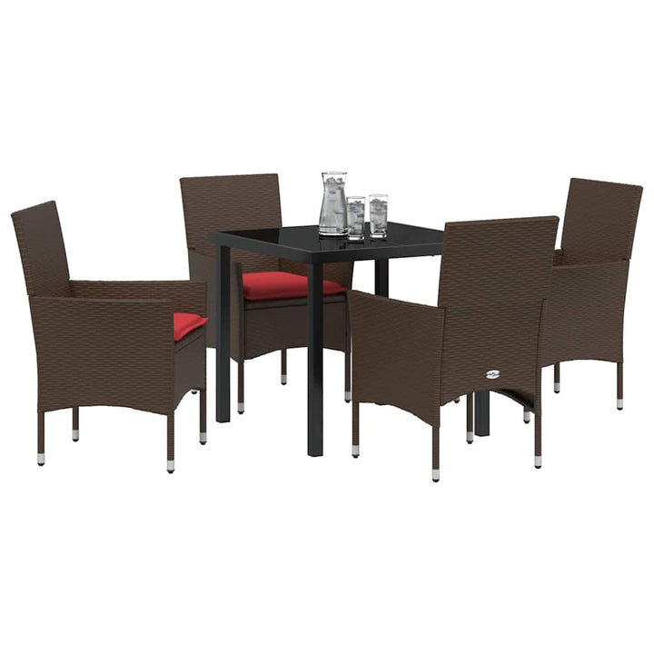 Bord- og stol sæt med pude 5 pcs Brun PE Rattan