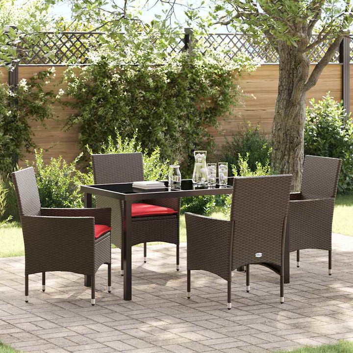 Bord- og stol sæt med pude 5 pcs Brun PE Rattan