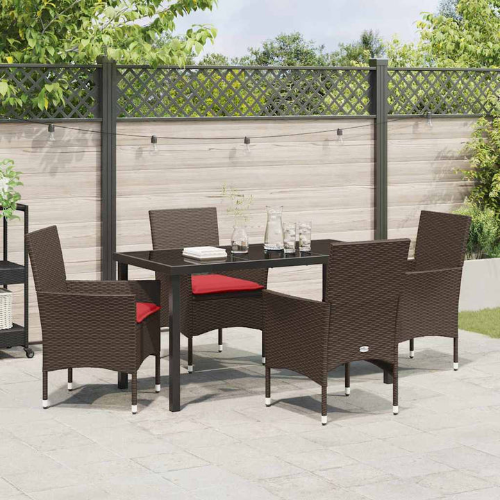 Bord- og stol sæt med pude 5 pcs Brun PE Rattan