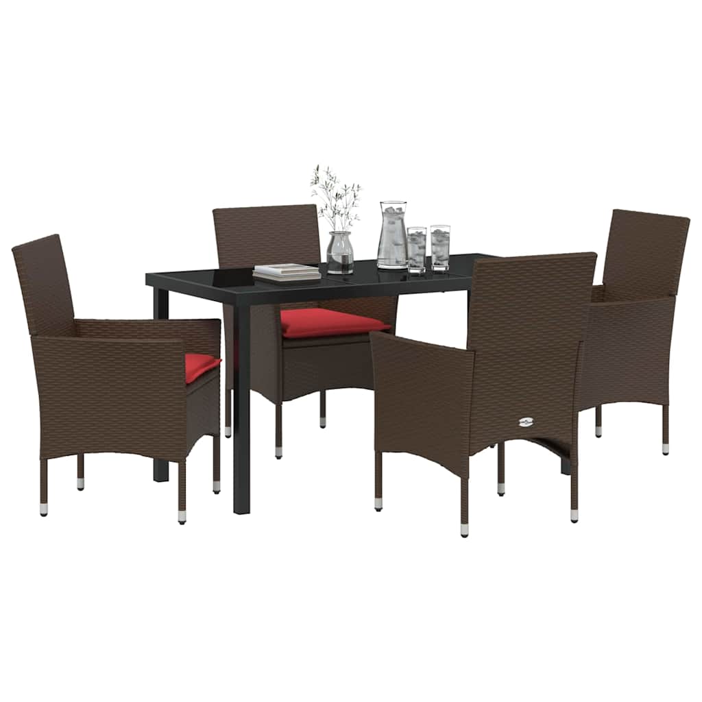 Bord- og stol sæt med pude 5 pcs Brun PE Rattan