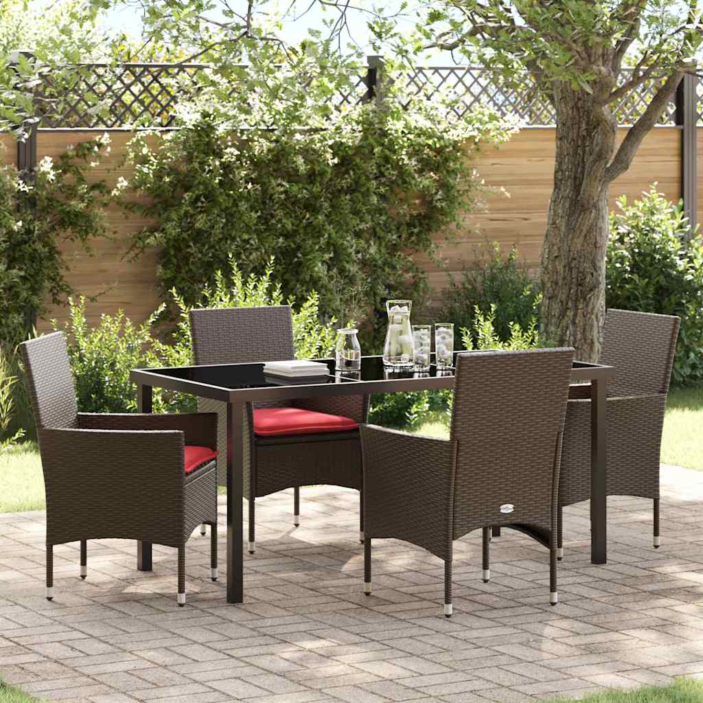 Bord- og stol sæt med pude 5 pcs Brun PE Rattan