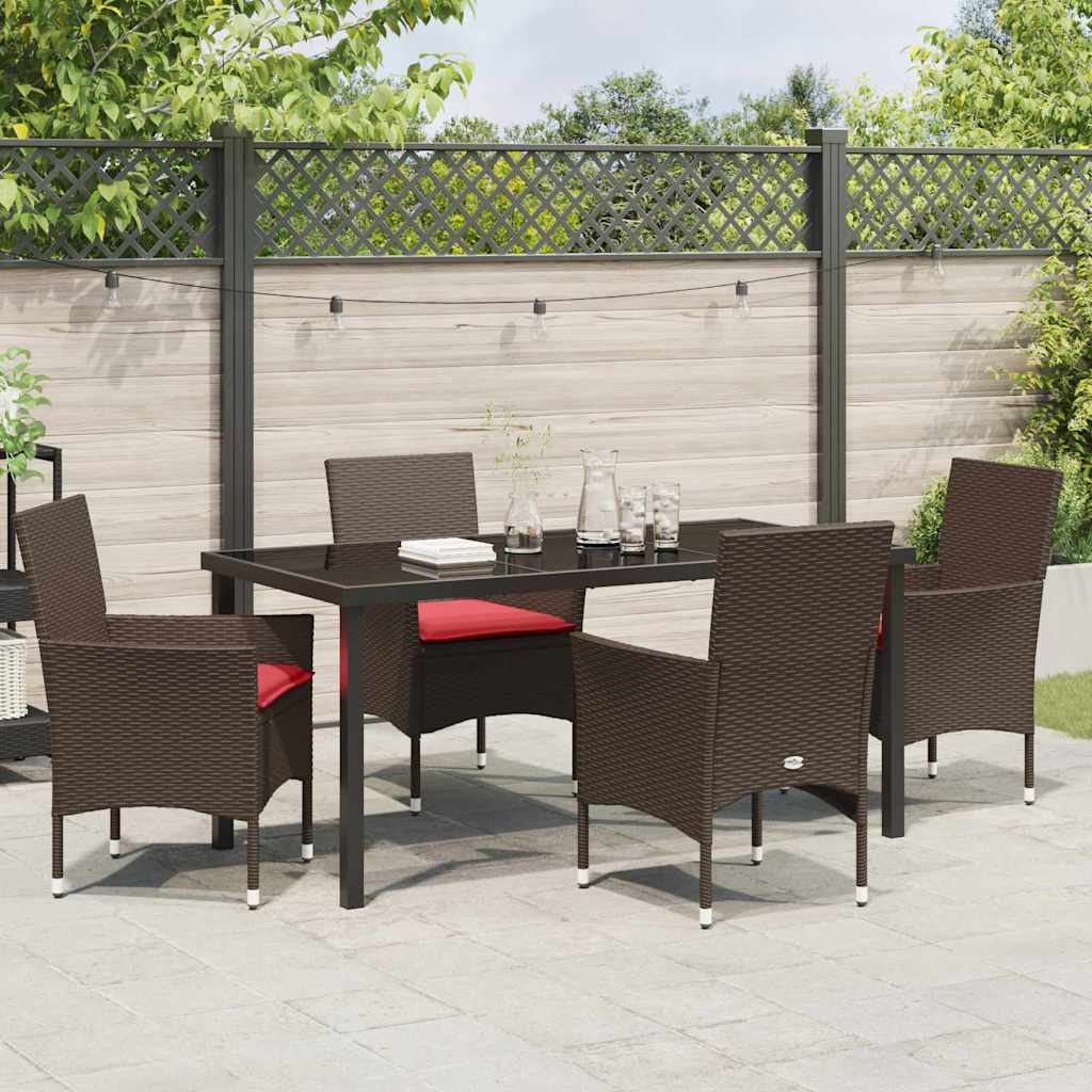 Bord- og stol sæt med pude 5 pcs Brun PE Rattan