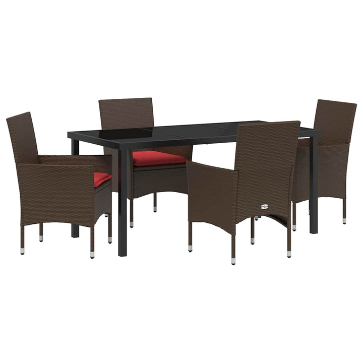 Bord- og stol sæt med pude 5 pcs Brun PE Rattan