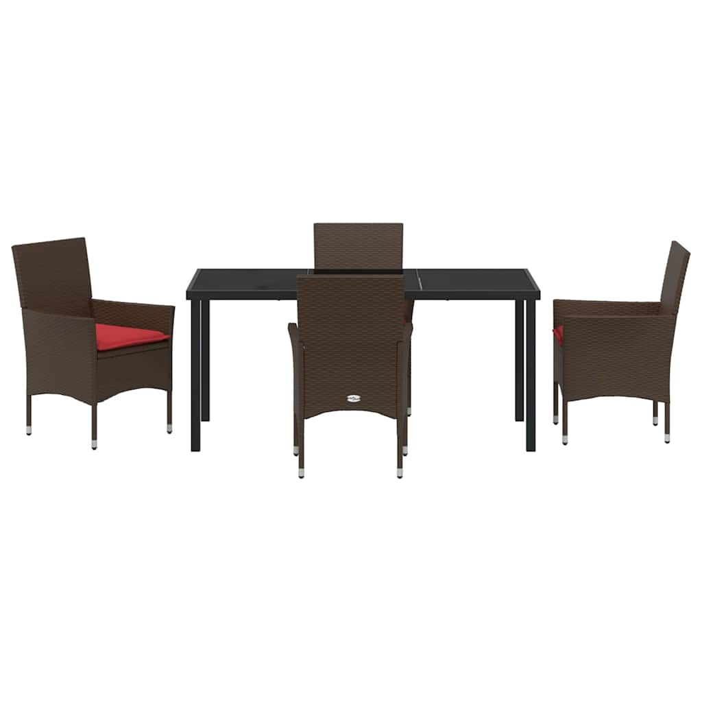 Bord- og stol sæt med pude 5 pcs Brun PE Rattan