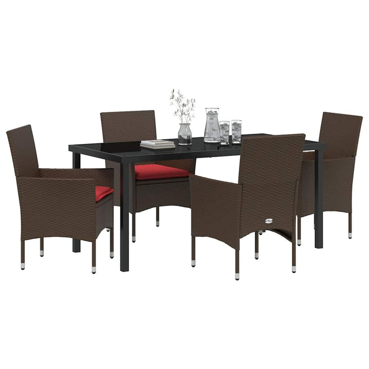 Bord- og stol sæt med pude 5 pcs Brun PE Rattan
