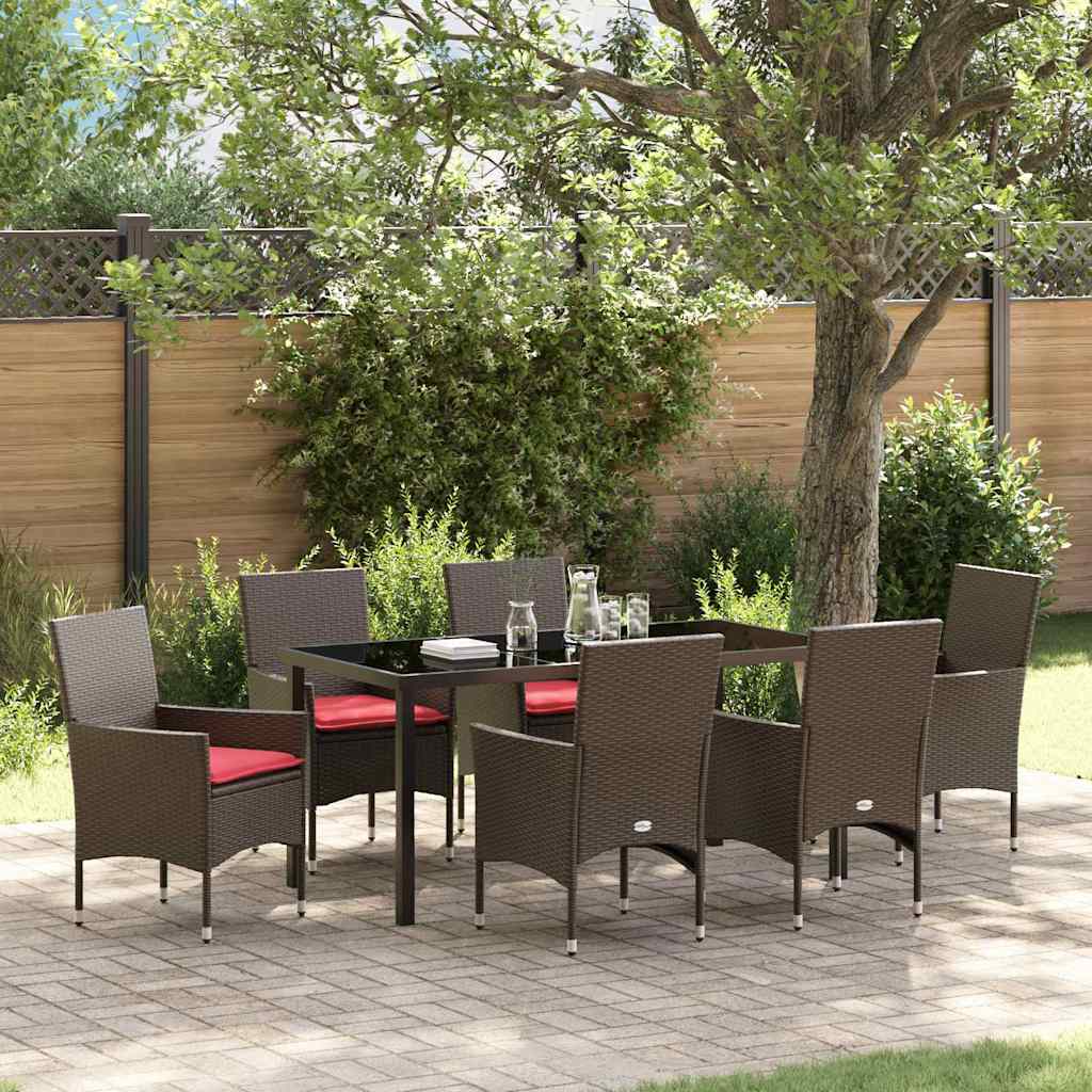 Bord- og stol sæt med pude 7 pcs Brun PE Rattan