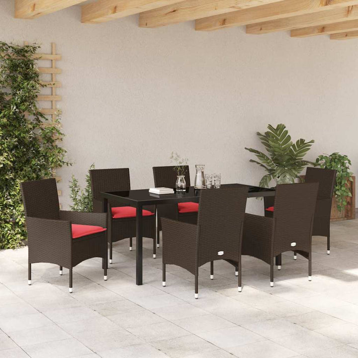 Bord- og stol sæt med pude 7 pcs Brun PE Rattan