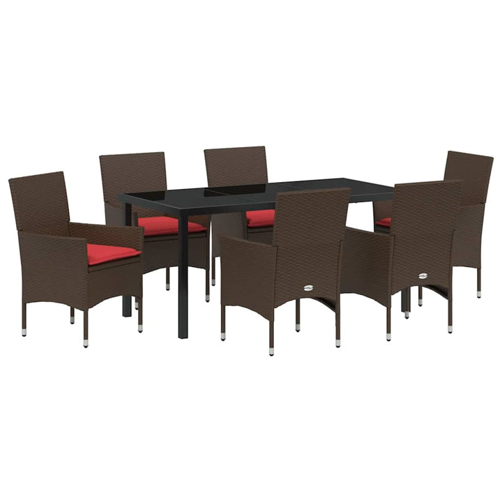 Bord- og stol sæt med pude 7 pcs Brun PE Rattan