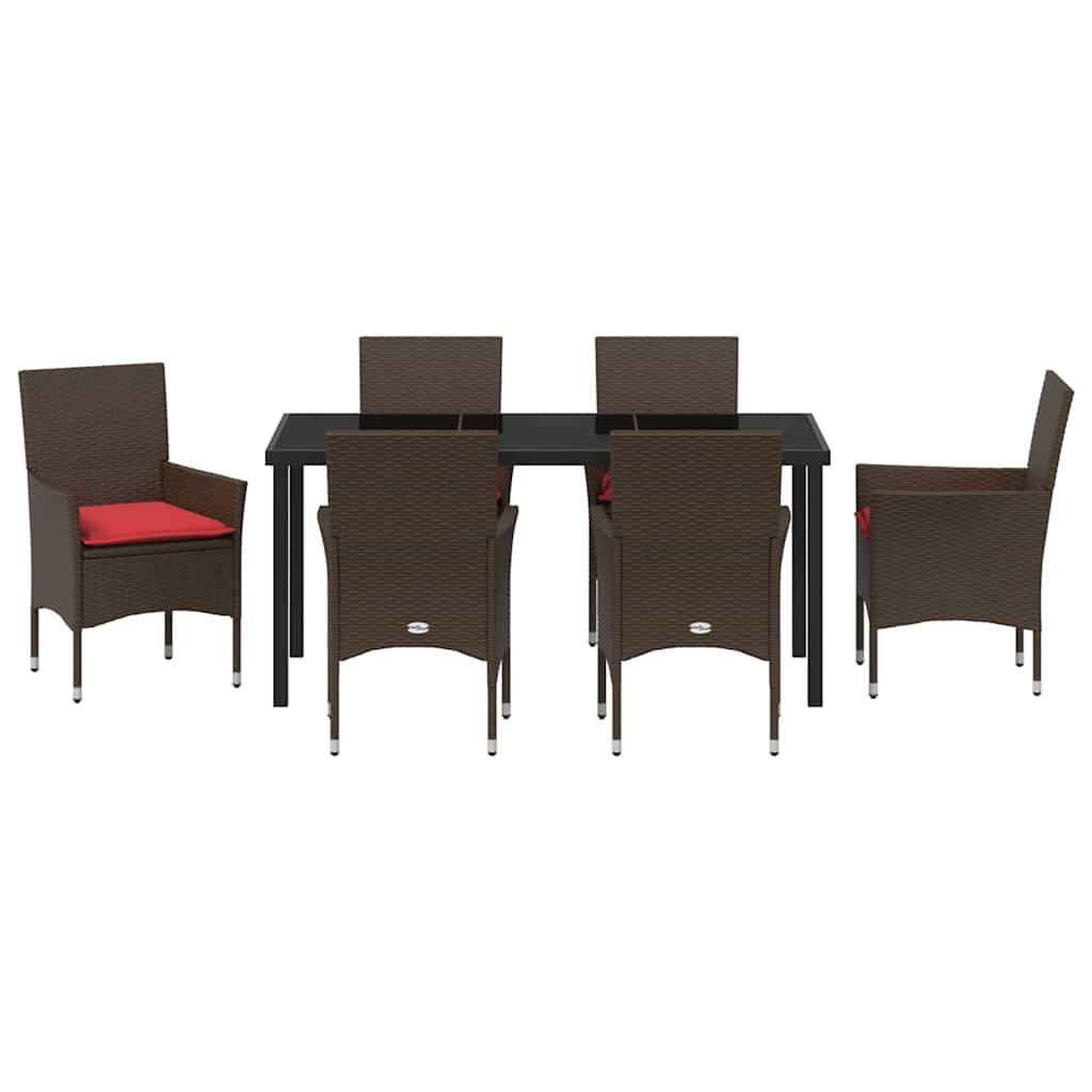 Bord- og stol sæt med pude 7 pcs Brun PE Rattan