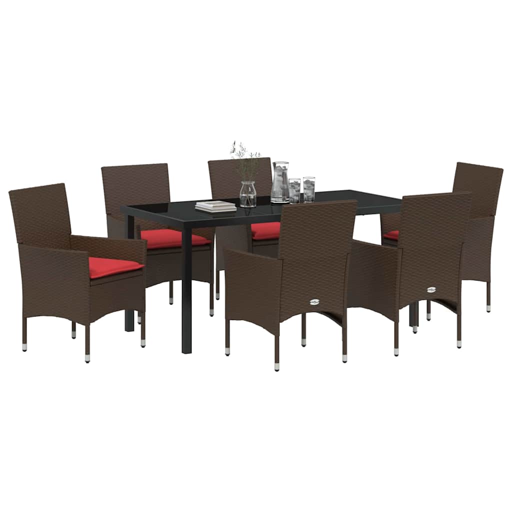 Bord- og stol sæt med pude 7 pcs Brun PE Rattan
