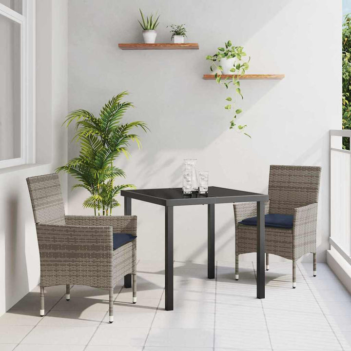 Bord- og stol sæt med pude 3 pcs Grå PE Rattan
