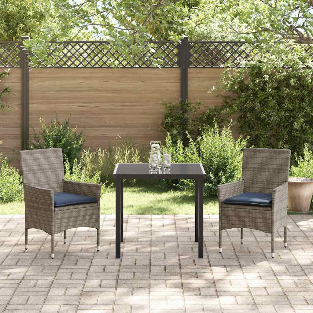 Bord- og stol sæt med pude 3 pcs Grå PE Rattan