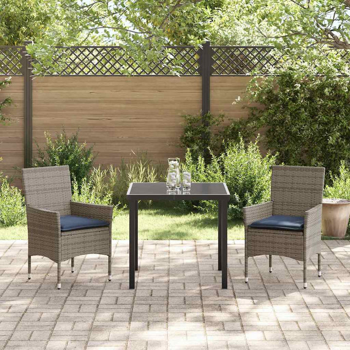 Bord- og stol sæt med pude 3 pcs Grå PE Rattan