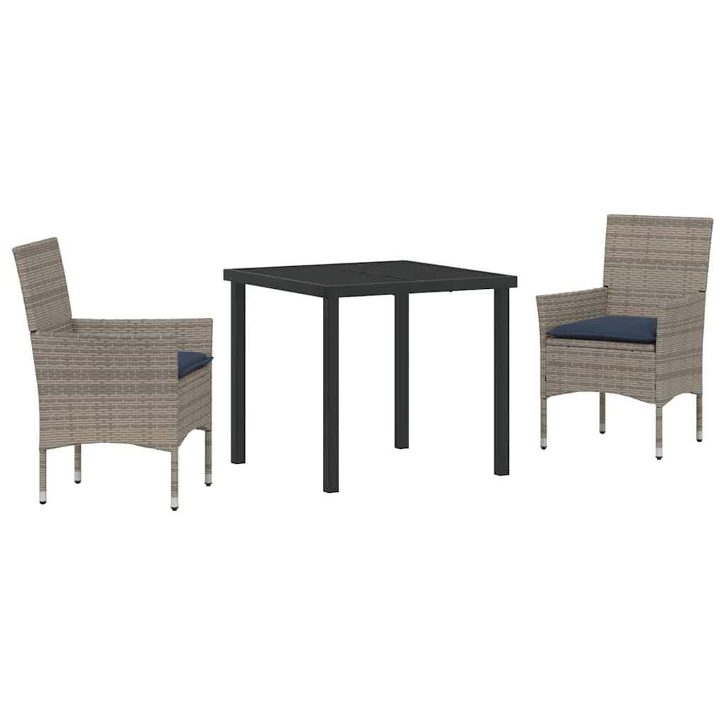 Bord- og stol sæt med pude 3 pcs Grå PE Rattan