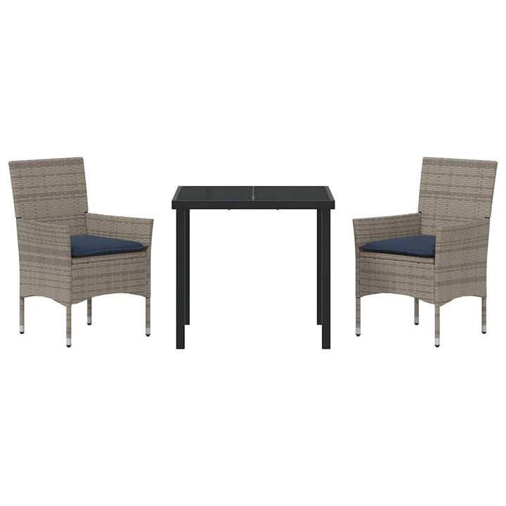 Bord- og stol sæt med pude 3 pcs Grå PE Rattan