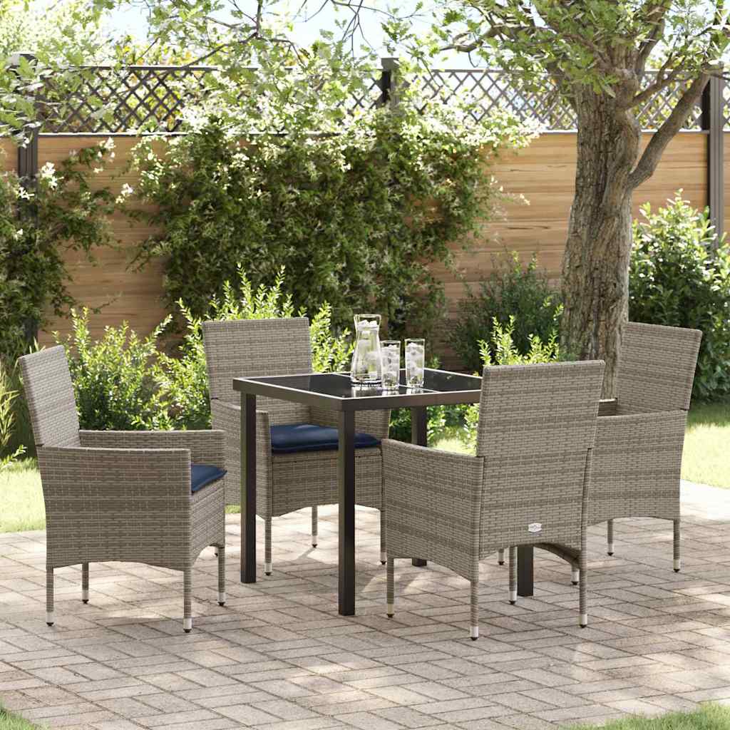 Bord- og stol sæt med pude 5 pcs Grå PE Rattan