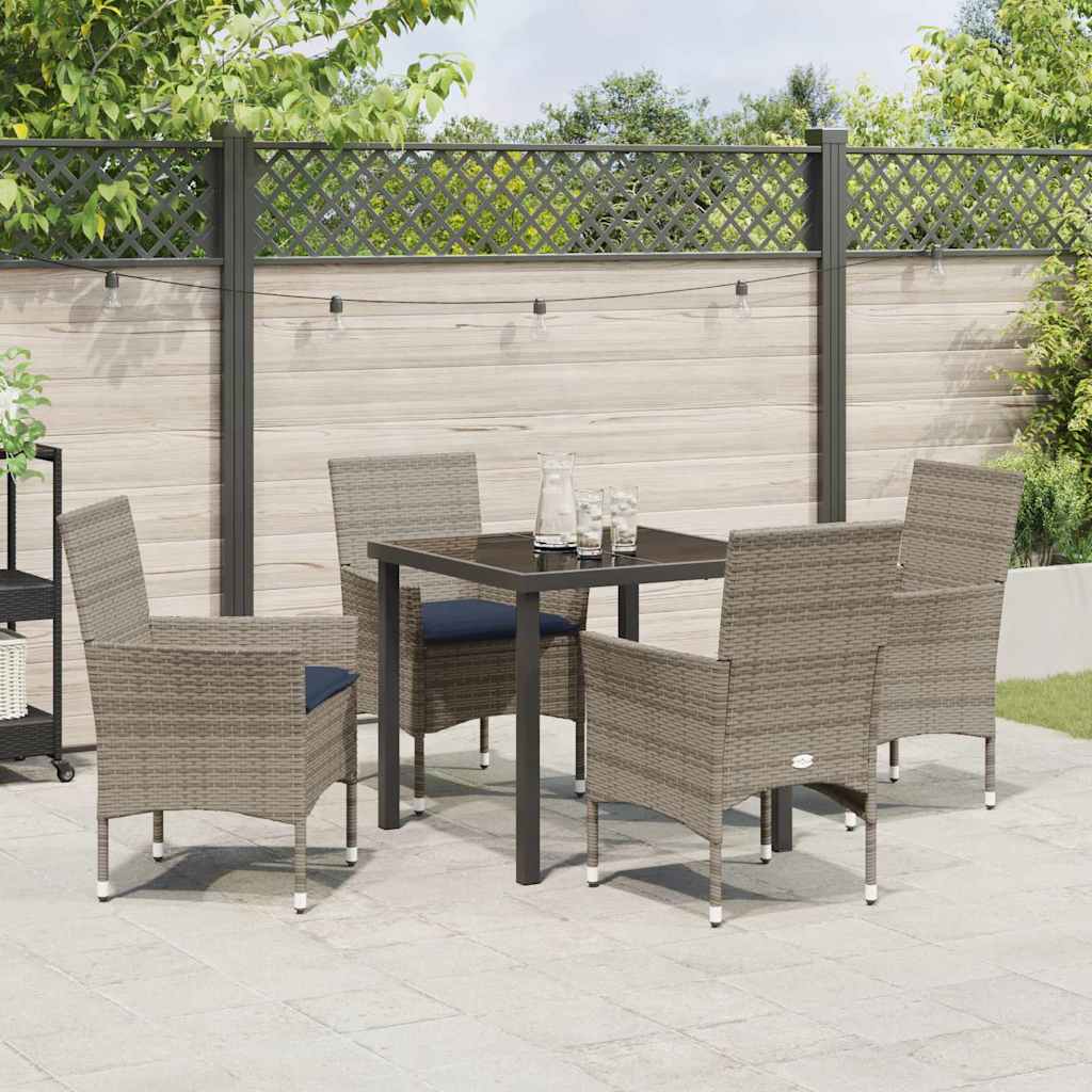 Bord- og stol sæt med pude 5 pcs Grå PE Rattan