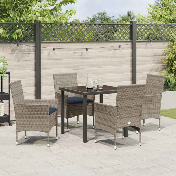 Bord- og stol sæt med pude 5 pcs Grå PE Rattan