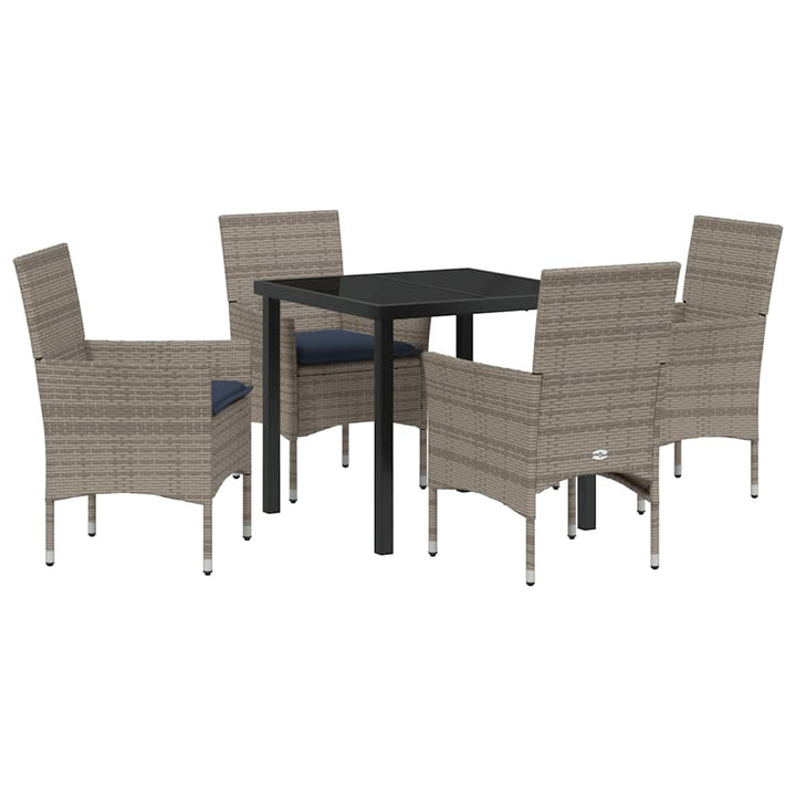 Bord- og stol sæt med pude 5 pcs Grå PE Rattan