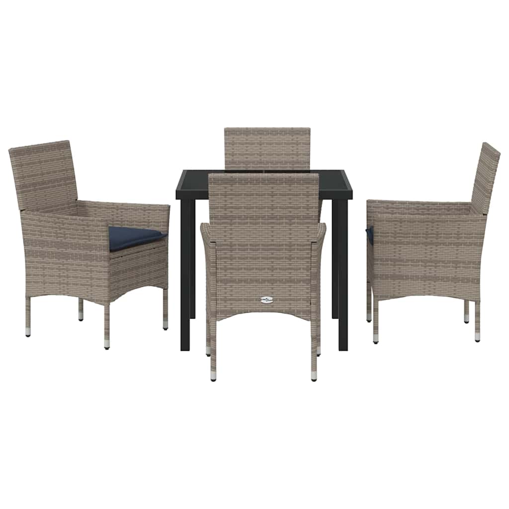 Bord- og stol sæt med pude 5 pcs Grå PE Rattan