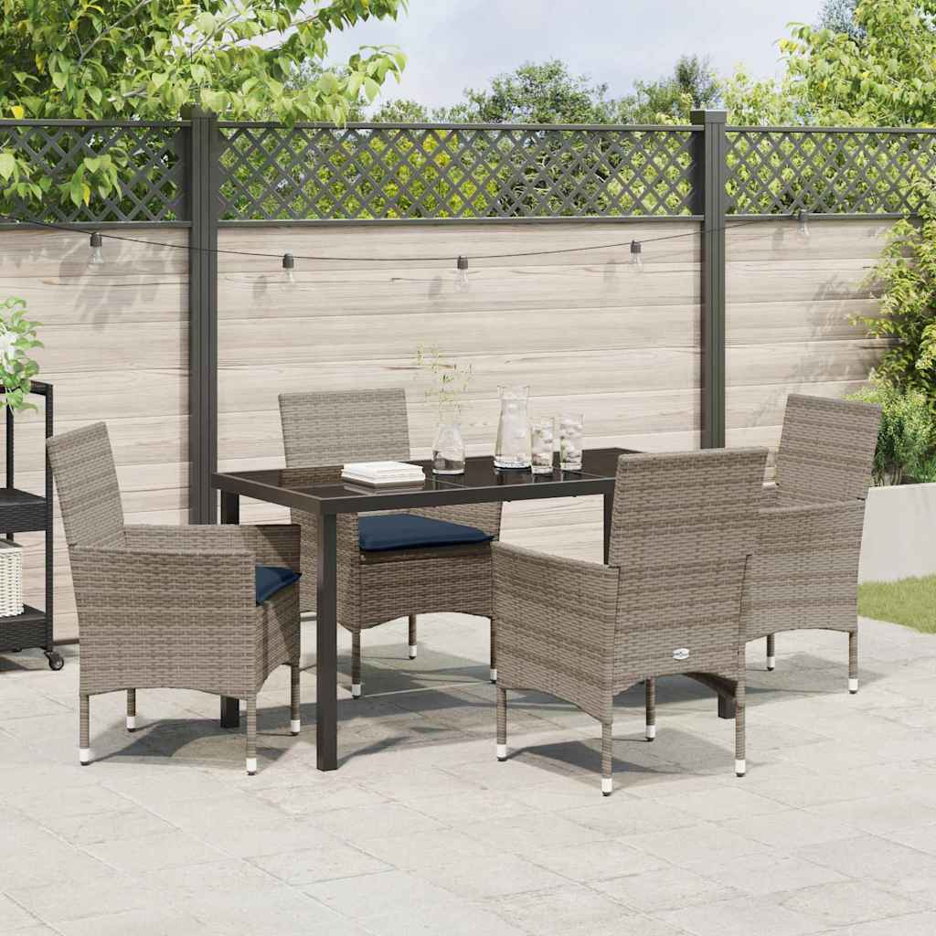 Bord- og stol sæt med pude 5 pcs Grå PE Rattan