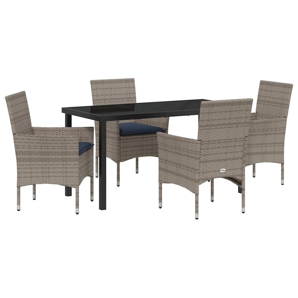 Bord- og stol sæt med pude 5 pcs Grå PE Rattan