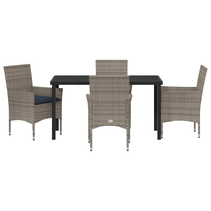 Bord- og stol sæt med pude 5 pcs Grå PE Rattan