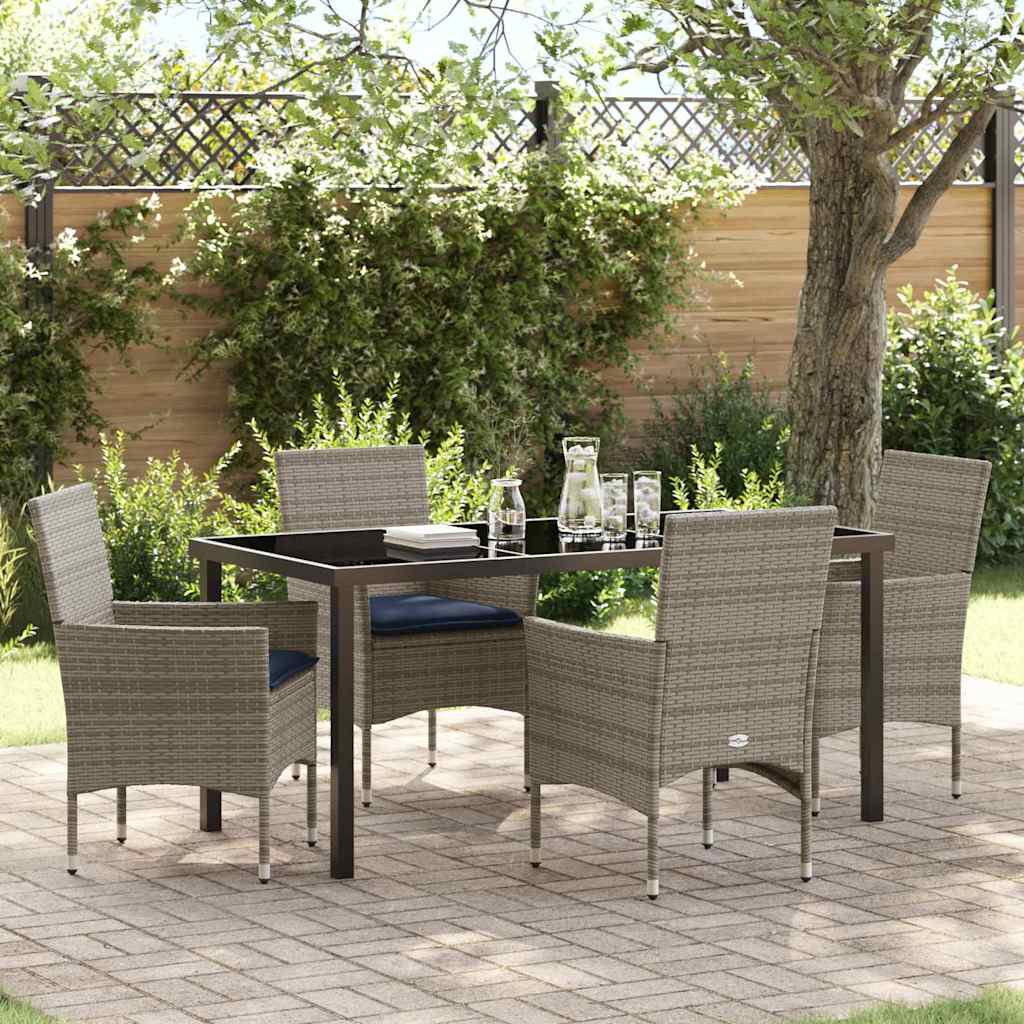 Bord- og stol sæt med pude 5 pcs Grå PE Rattan