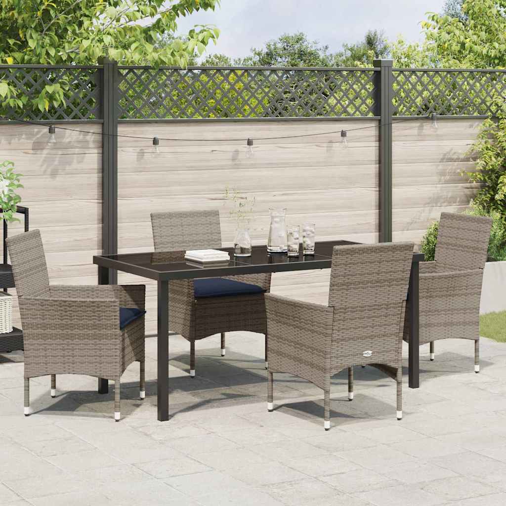 Bord- og stol sæt med pude 5 pcs Grå PE Rattan