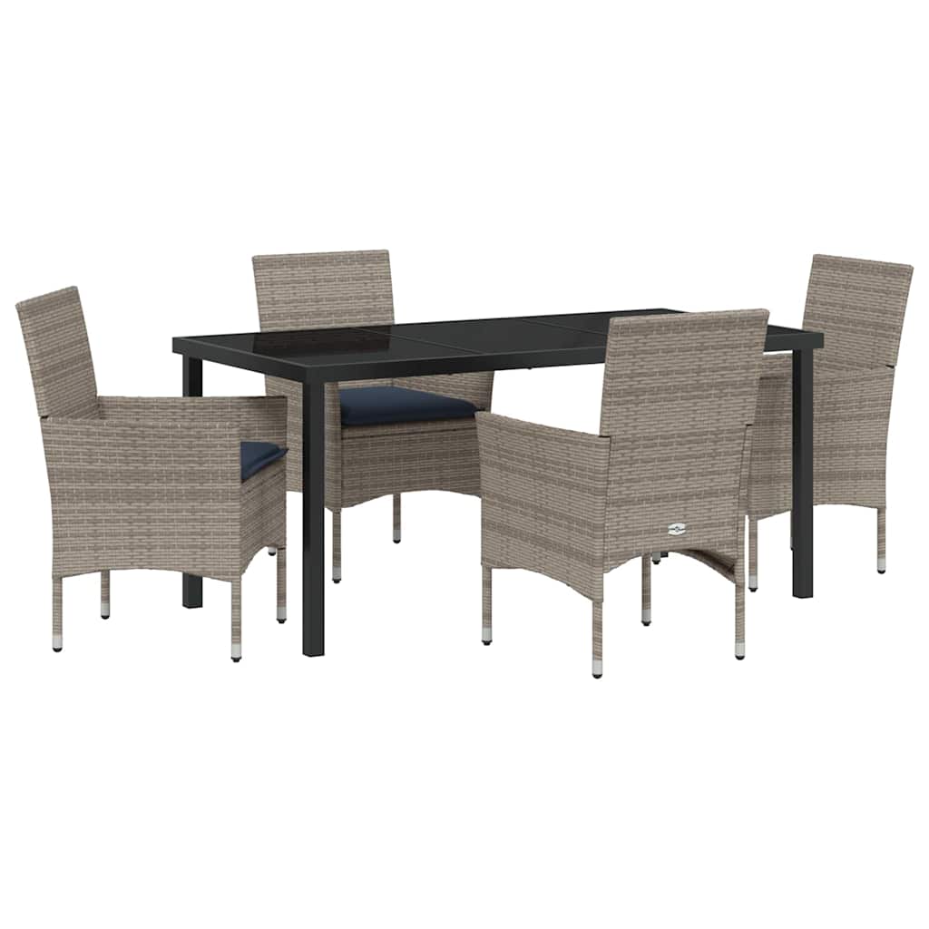 Bord- og stol sæt med pude 5 pcs Grå PE Rattan