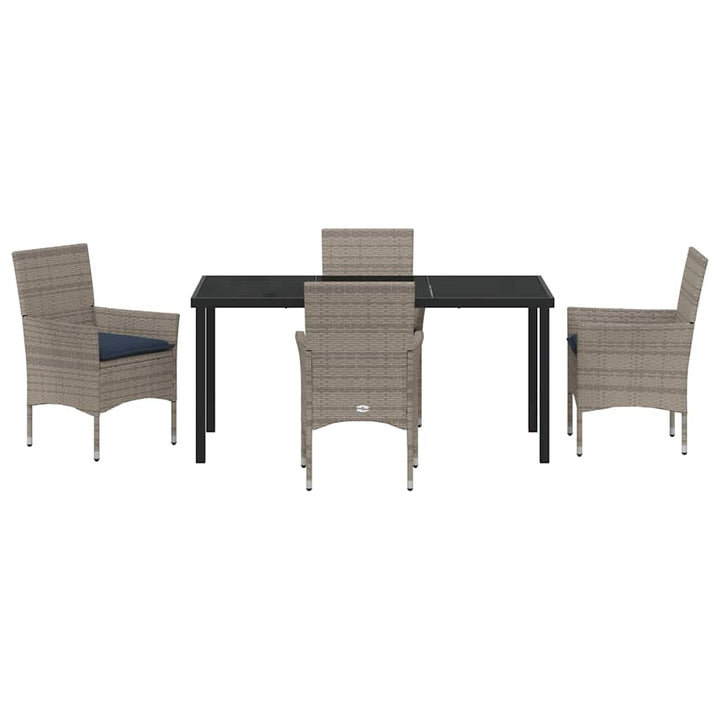 Bord- og stol sæt med pude 5 pcs Grå PE Rattan