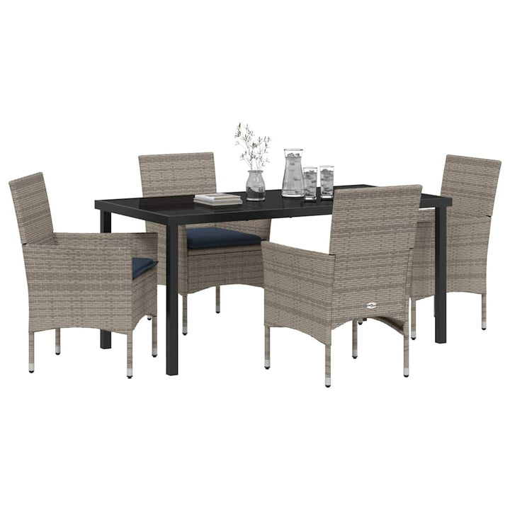 Bord- og stol sæt med pude 5 pcs Grå PE Rattan