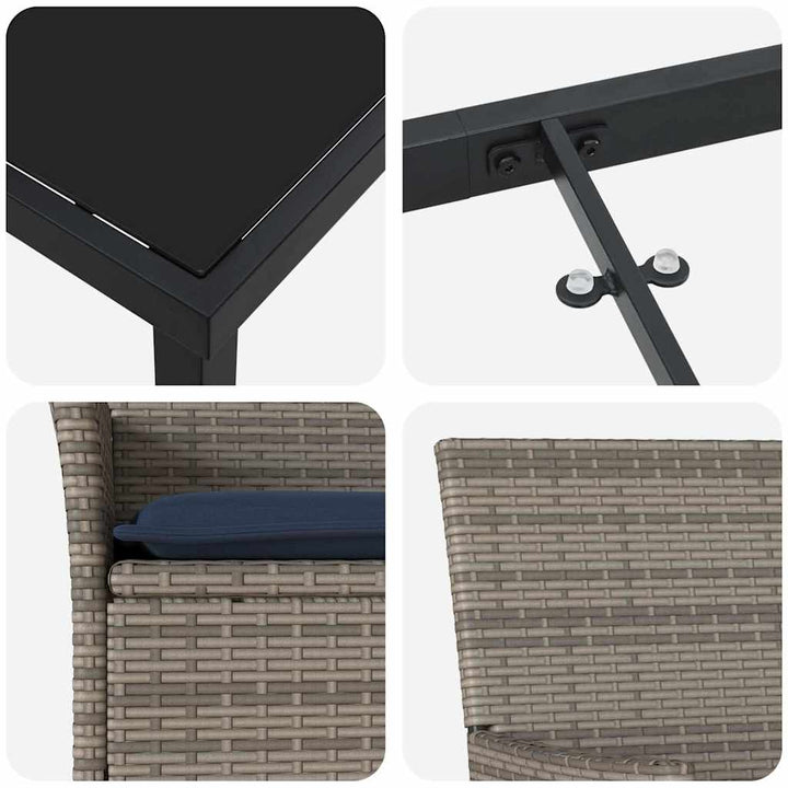 Bord- og stol sæt med pude 7 pcs Grå PE Rattan
