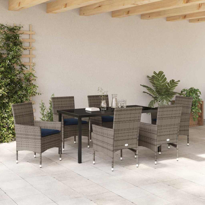 Bord- og stol sæt med pude 7 pcs Grå PE Rattan
