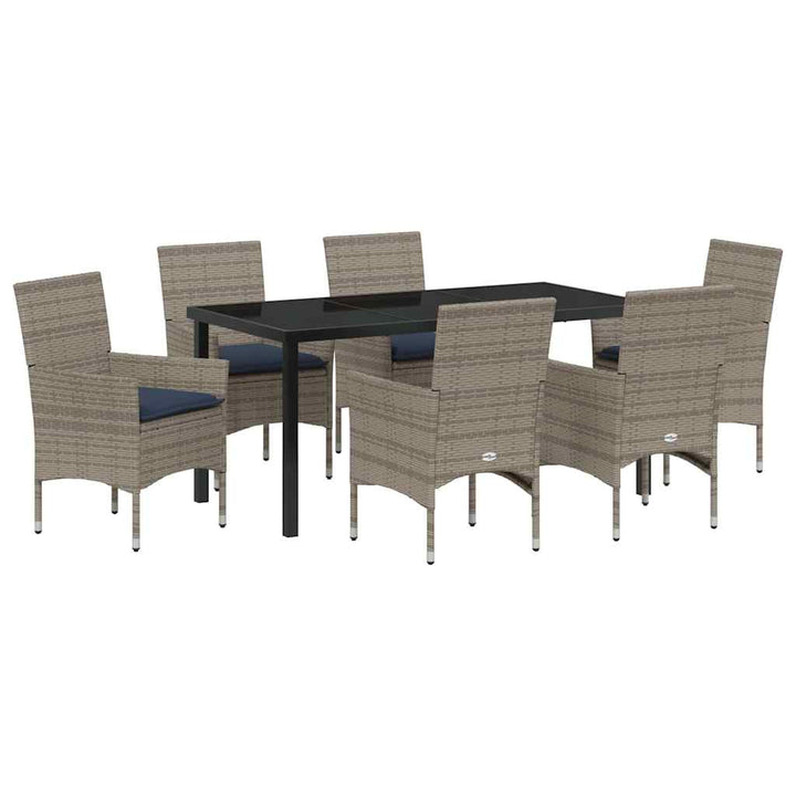 Bord- og stol sæt med pude 7 pcs Grå PE Rattan