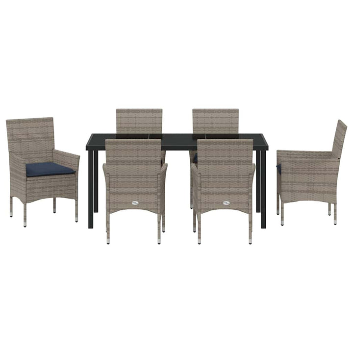 Bord- og stol sæt med pude 7 pcs Grå PE Rattan